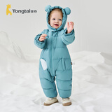 童泰（TONGTAI）婴儿羽绒连体衣冬季宝宝五防连帽鸭绒服男童女童外出哈衣爬服 绿色 100 码(建议2-3岁身高90-103cm)