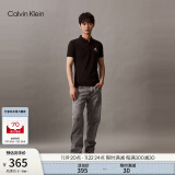 Calvin Klein Jeans夏季男士商务半开襟翻领ck字母印花透气短袖POLO衫J319635 BEH-黑色 S  （建议110-130斤）