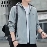 JEEP SPIRIT吉普外套男连帽秋季夹克男士休闲男装百搭上衣服 881208灰色 4XL 