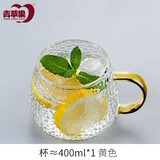 青苹果（QINGPINGGUO） 简约ins风浮雕玻璃杯锤纹水杯耐热家用喝水带把手简约凉水杯 冰晶杯金色把【一人一色】 400ml