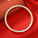 梦君宸圆棍描金吉言招财猫银手镯足银9999实心年轻送女友生日情人节礼物 52mm圈口【约28g】+证书 999.9足银