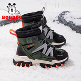 巴布豆童鞋冬季加绒保暖儿童靴子男童雪地靴116545099黑/军绿32
