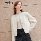 百图betu女装秋冬新款短外套绒感小香风毛呢颗粒外套女2310T64 米白 S
