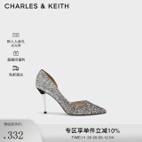 CHARLES&KEITH高跟鞋金属跟单鞋婚鞋女鞋子女CK1-60580071 黑叻色 39