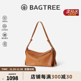 BAGTREE包包树奶盒包 牛皮单肩斜挎2024新款轻奢枕头Hobo女士包生日礼物 焦糖色-中号 bag tree包包树轻奢女包