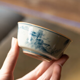 兮元记草木灰普洱茶杯手绘陶瓷主人杯单杯个人大号品茗杯茶建盏功夫茶具 草木灰手绘山水主人杯-简装