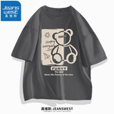真维斯（JEANSWEST）纯棉短袖t恤男女卡通小熊T恤衫青少年学生胖子半袖宽松情侣上衣服 深灰（趣多多熊） M