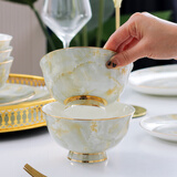 瑞玖（RUIJIU）唐山骨瓷高足碗5英寸高脚碗家用防烫米饭碗陶瓷碗吃面碗中号饭碗 云卷云舒5英寸高足饭碗 6个装