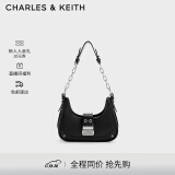 CHARLES&KEITH拼接链条月亮包腋下包单肩包包女包女生日礼物CK2-40271053 Black黑色 S