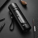 奈迅大容量玻璃杯男女便携防摔随手水杯子商务双层隔热塑玻泡茶杯 黑色（升级款） 600ml