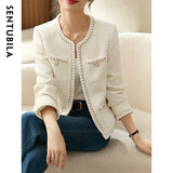 尚都比拉春秋经典圆领小香风外套女通勤减龄百搭女装上衣 米白色 M 