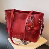 鲸曦婚包新娘包大容量包包女包时尚红色结婚手提包通勤百搭单肩托特包 托特婚包【酒红+挂饰】