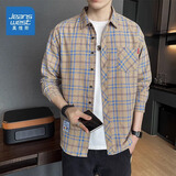 真维斯（Jeanswest）格子衬衫男款春秋季2025新款潮牌美式长袖衬衣男士上衣加绒外套男 青黄格 2XL