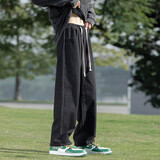 至涛裤子男秋冬季牛仔裤直筒宽松美式复古加绒潮牌工装阔腿裤休闲长裤 黑色 XL ( 建议110-130斤可穿 )