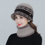 浩冠 帽子女中老年加绒保暖老年人奶奶兔毛老人帽秋冬季送妈妈的生日礼物毛线帽围巾套装 卡其（只有帽子） 均码