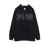 F426【赵露思同款】国潮牌秋季宽松百搭大logo格纹贴布绣开衫卫衣 黑色 XL