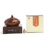 颖香黄铜香炉家用室内檀香摆件炉沉香熏香炉仿古盘香炉创意香薰炉茶道 紫荷平底+精装檀香40盘+底座+铜香插