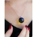 顶盈 墨西哥净水蓝珀单颗吊坠 琥珀圆珠项链 锁骨链 高档时尚毛衣链女 经典王妃单钻蓝珀14mm吊坠送银链