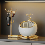 兆族创意大容量网红入户玄关钥匙收纳摆件进门口现代轻奢杂物盒子北欧 鹿球收纳[大容量]-白色+金色收