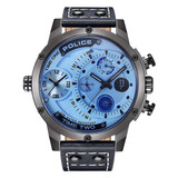 POLICE警察手表意大利魄力思欧美潮两地时双时区名表运动大表盘PL14536 蓝镜PL14536JSU13A 两地时