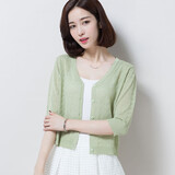 冰丝针织衫女开衫短款小披肩薄款2025夏季新款韩版镂空坎肩小外搭 绿色 XL