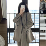 GARNUO灰色小西装外套女两件套装2025春秋新款小个子高级感宽松休闲西服 奶茶灰西装 S 【101-110斤】