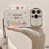 鹿途者 DEERWALK镂空镜面海绵宝宝iPhone16手机壳适用苹果14/13promax自带镜头膜12软壳17pro可爱卡通新款全包防摔 镂空镜面-海绵宝宝 iPhone 13 Pro