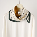 杭丝路缎面真丝小方巾丝巾女职业商务空姐围巾女围脖送妈妈生日礼物 H字母 米黄