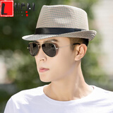 LUCALY男士礼帽 高档帽子男士夏天英伦爵士帽韩版潮小礼帽遮阳帽子中年出游礼帽男青年 米色 成人均码【56-58cm】