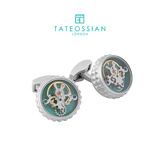 TATEOSSIANRT陀飞轮机芯转动齿轮袖扣男士法式袖口钉轻奢饰品节日礼物送男友 新磨砂银湖蓝底（现货）