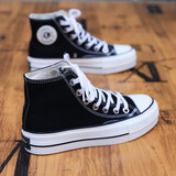 环球高帮厚底帆布鞋女2025年春秋ins学生红色高邦鞋韩版百搭运动板鞋 黑色单鞋 38