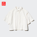 优衣库女装宽松短衬衫/短袖衬衣空调衫薄外套479096 01 乳白色 S /155/80A