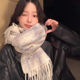 粉乐姿秋冬围巾女生日礼物送女朋友围脖护颈长款披肩2024新款保暖学生 彩虹豆豆米色流苏围巾