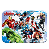 古部冰雪奇缘儿童铁盒木制拼图100片女孩公主玩具 3-6岁卡通平图礼物 复仇者联盟100片3363