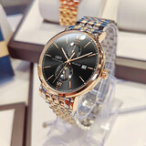 罗宾尼（LOBINNI）瑞士认证品牌男士手表全自动机械表十大名表七夕情人节礼物送男友 旗舰版【玫壳黑面】钢带款