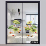 厨房玻璃门贴画推拉门防撞隔断装饰家用贴纸阳台窗花自粘防水贴 水墨荷花(如图) 大