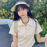 翊尚美短袖t恤女夏季纯棉短款正肩翻领polo衫女装新款甜辣风修身上衣 8427杏色polo领【纯棉款】 S 【适合80-95斤】