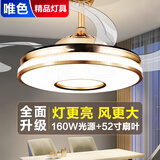 唯色风扇灯隐形吊扇灯家用客厅餐厅吊灯带电扇一体现代简约风扇吊灯 金色-52寸-巨风扇叶 变频双控