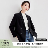 尚都比拉春秋休闲通勤职场面试会议西装外套女高级感小西服 黑色 XL 