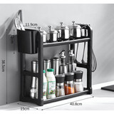 楚歌质优品 厨房置物架落地式刀架多层油盐酱醋收纳储物架调味调料架厨具用品 【简易款】Q3黑+筷筒(大号可放酱油