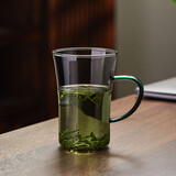 美斯尼茶杯泡茶玻璃杯加厚耐高温水杯办公家用带把手大口径杯子 墨色湖绿把望月杯 330ml