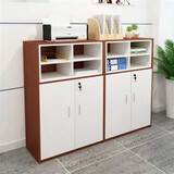 竹筠樓（ZHUJUNLOU） 木质办公柜落地式带锁文件柜资料柜打印机柜茶水柜矮柜 柚木色+白门 60长*40深*120高   两门柜