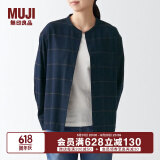 无印良品（MUJI）女式 法兰绒 立领衬衫 格子内搭 衬衣 纯棉全棉 女士秋款BCB19C1A 深藏青色格纹 S