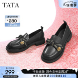 他她（TATA）通勤百搭乐福鞋春季新款方跟小皮鞋女单鞋WCPA1AA3 黑色 34