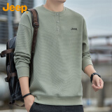 吉普（JEEP）卫衣男春秋季宽松长袖T恤男士休闲潮流衣服男装 豆绿 XL 