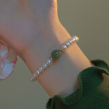 乐卡利 珍珠手链女玉石淡水新中式复古转运珠手串轻奢手环新款送礼手饰 青黛珍珠手链【加证书礼盒】