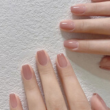 苜然短款穿戴甲冰透暖茶裸杏色美甲成品贴片纯欲自然假指甲纯色可拆卸 102-摩卡渐变 24片 【含工具包】