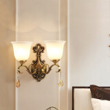 慕庭全铜美式复古壁灯客厅墙壁灯卧室床头纯铜水晶欧式背景墙壁灯 BD1900双头壁灯