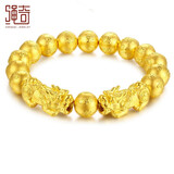 绳奇 黄金貔貅手链男士足金六字真言金珠手镯皮丘手串男女款 生日礼物 【大款】12mm金珠 总金重约：24g