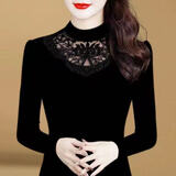 笙冉（SHENGRAN）春秋冬时尚保暖蕾丝网纱打底衫女装洋气长袖大休闲上衣T恤码 223%23【纯色】春秋款 2XL 115-130斤